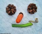 Лицо снеговика в курении Трубы, их глаза ананасы, нос большой морковь и рот с хоботом сельдерея